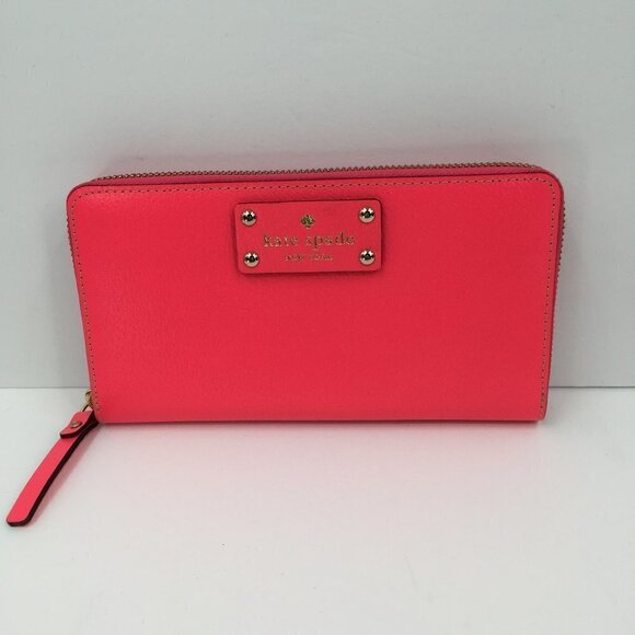 Kate Spade Wellesley Hot Rose leather Zip continental wallet pink zipper Neda - Picture 1 of 5